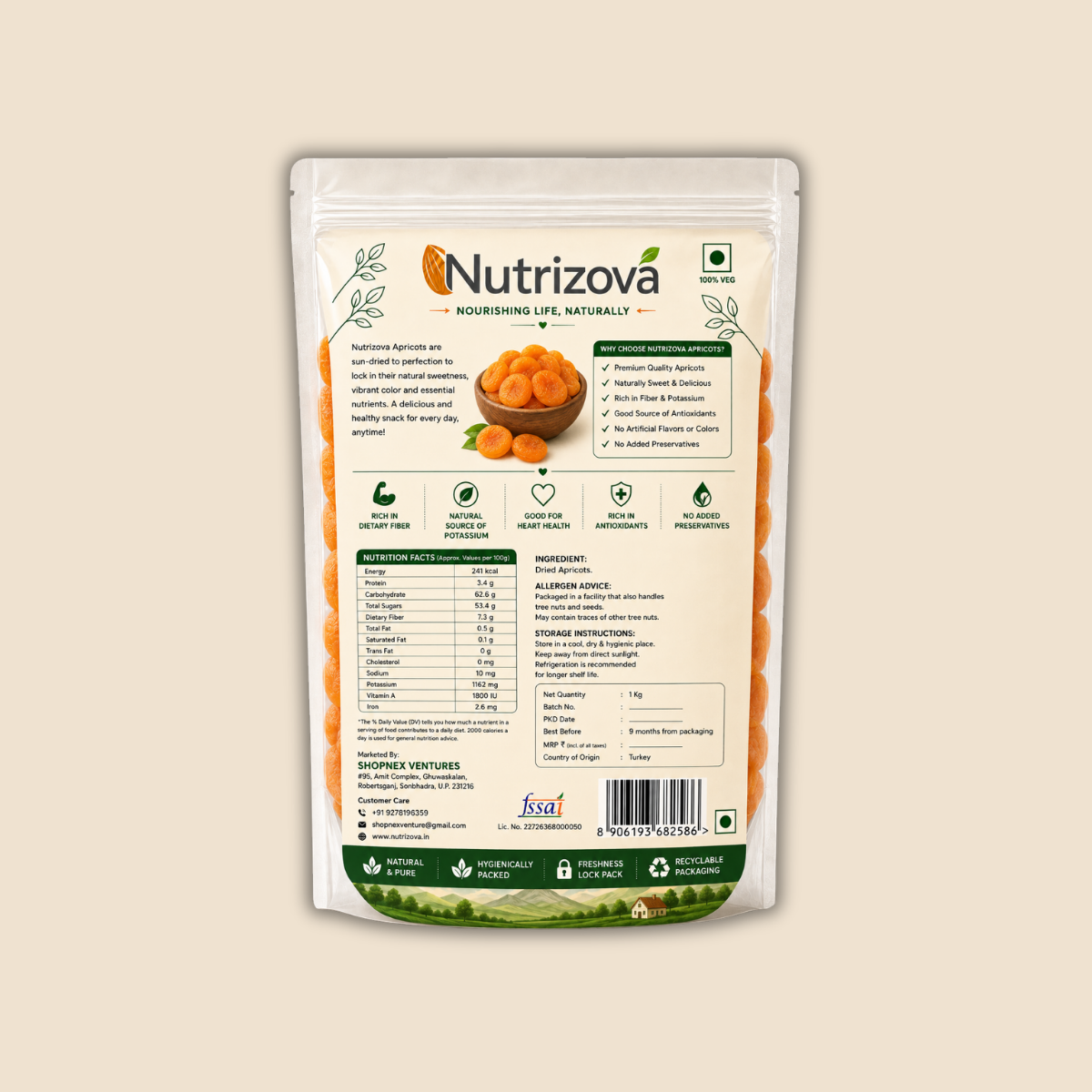 Nutrizova Premium Dried Apricots(1 Kg)