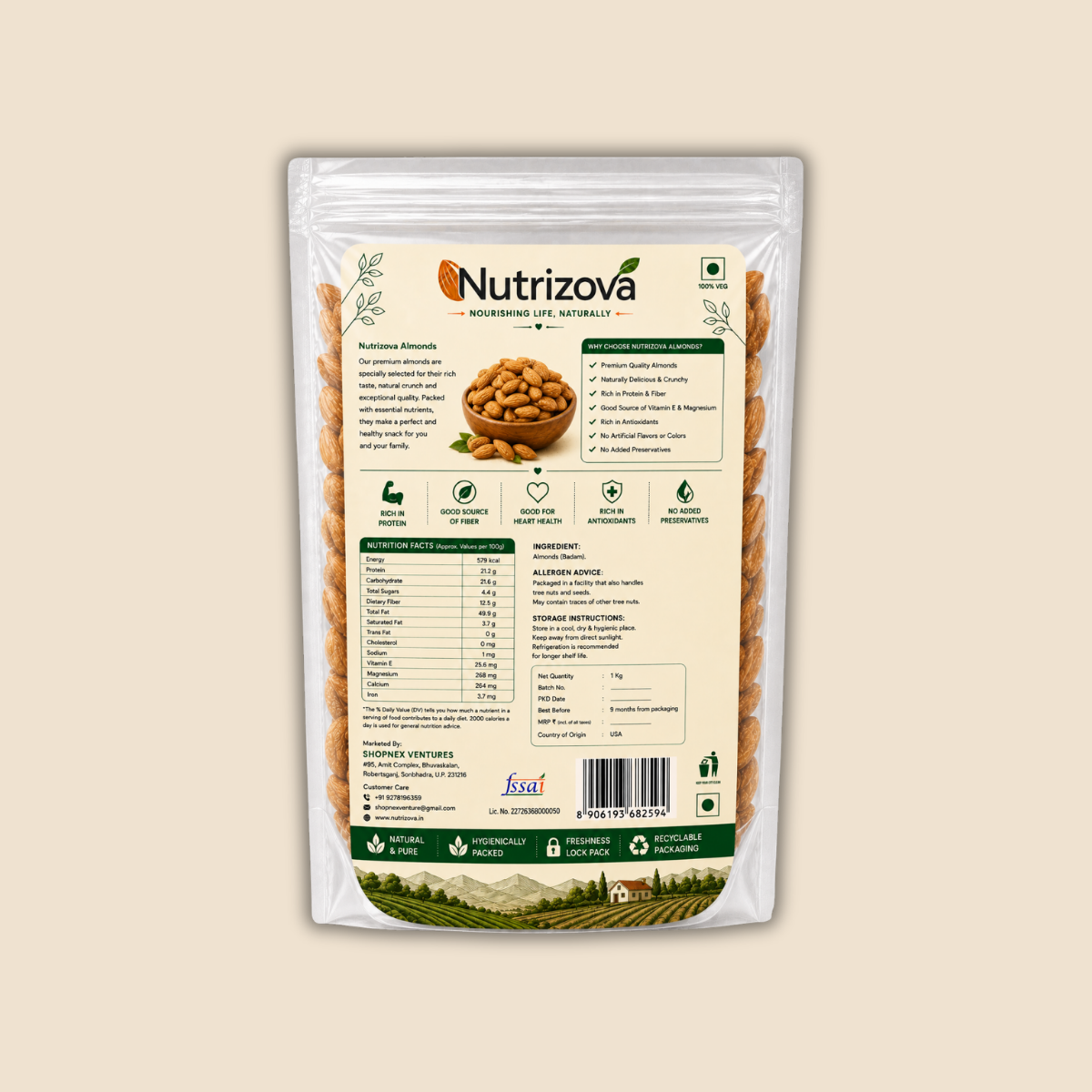 Nutrizova Premium Classic Almonds (1KG)