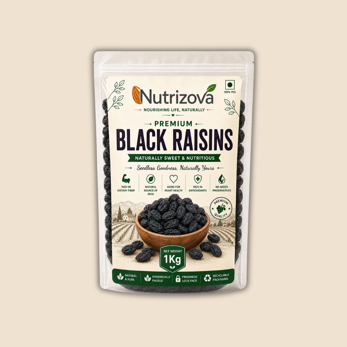 Nutrizova Premium Black Raisins(1Kg)