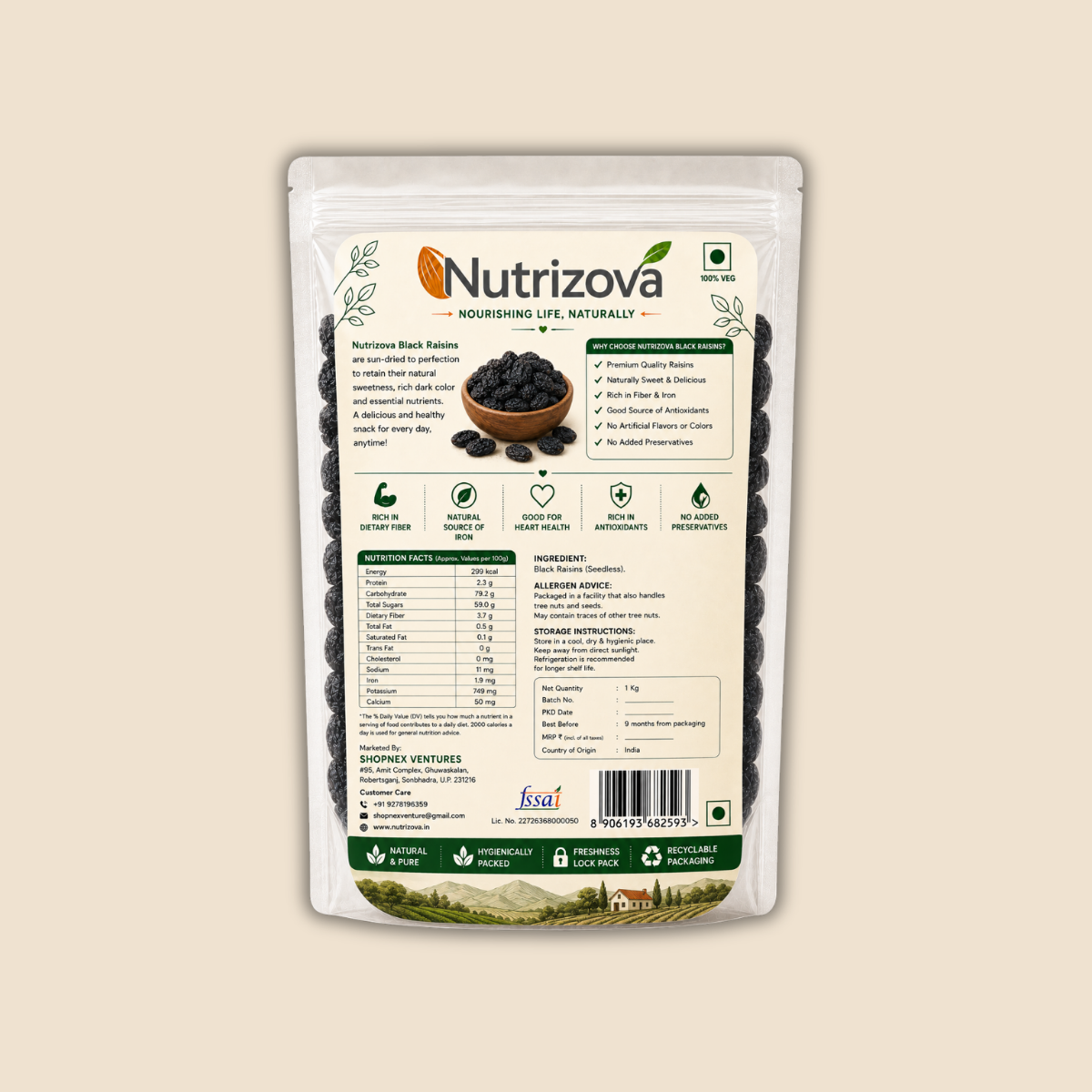 Nutrizova Premium Black Raisins(1Kg)