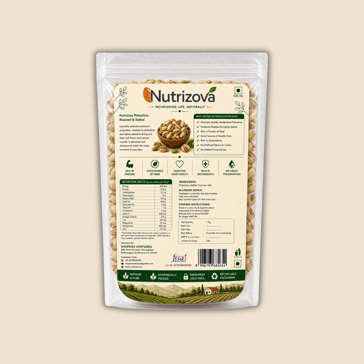 Nutrizova Premium California Pistachios (1KG)