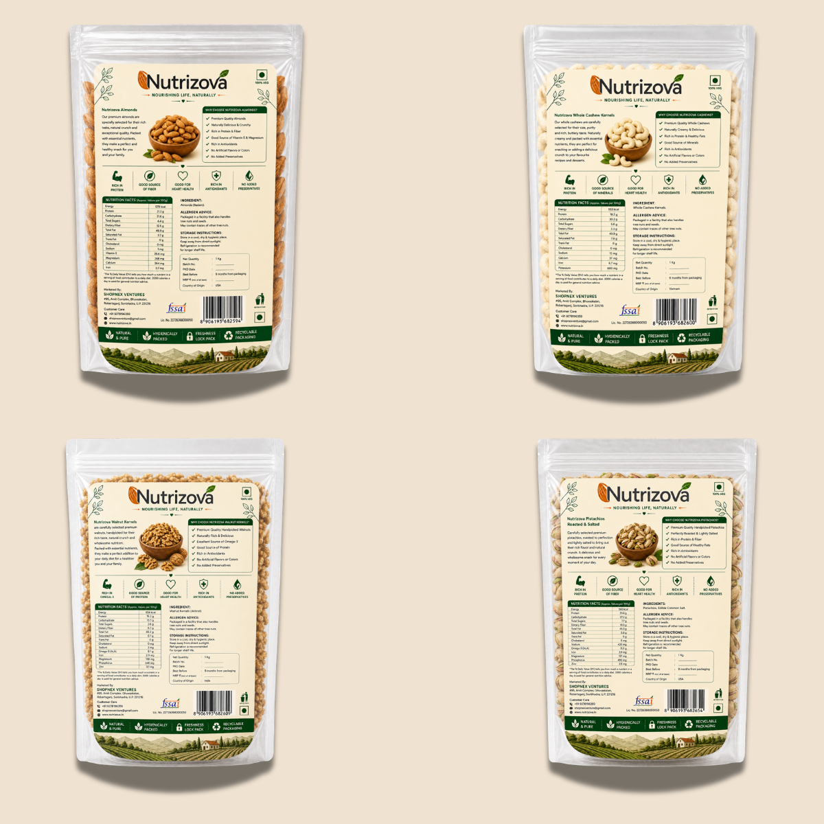 Nutrizova Premium Dry Fruits Power Bundle (4 x 1KG)