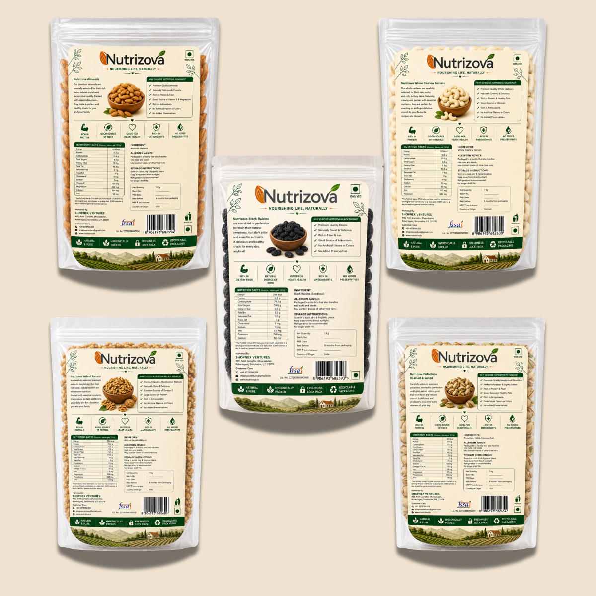 Nutrizova Premium Royal Dry Fruits Combo (5 x 1KG)